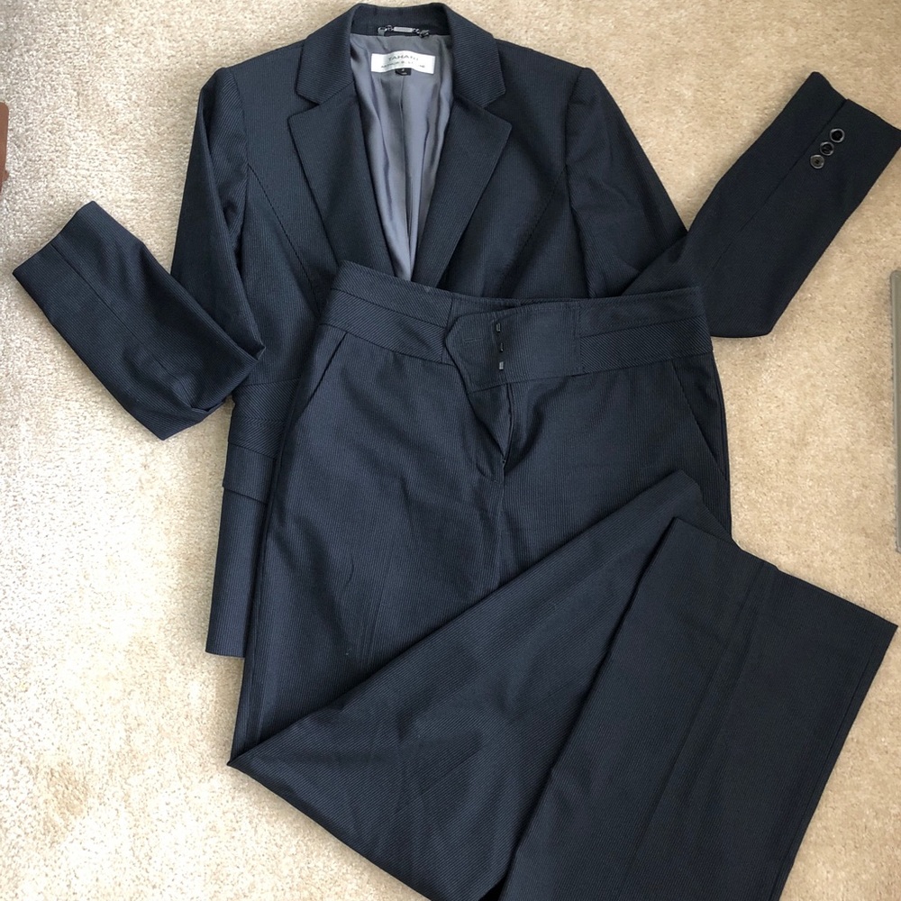 Dark blue slacks blazer pant suit